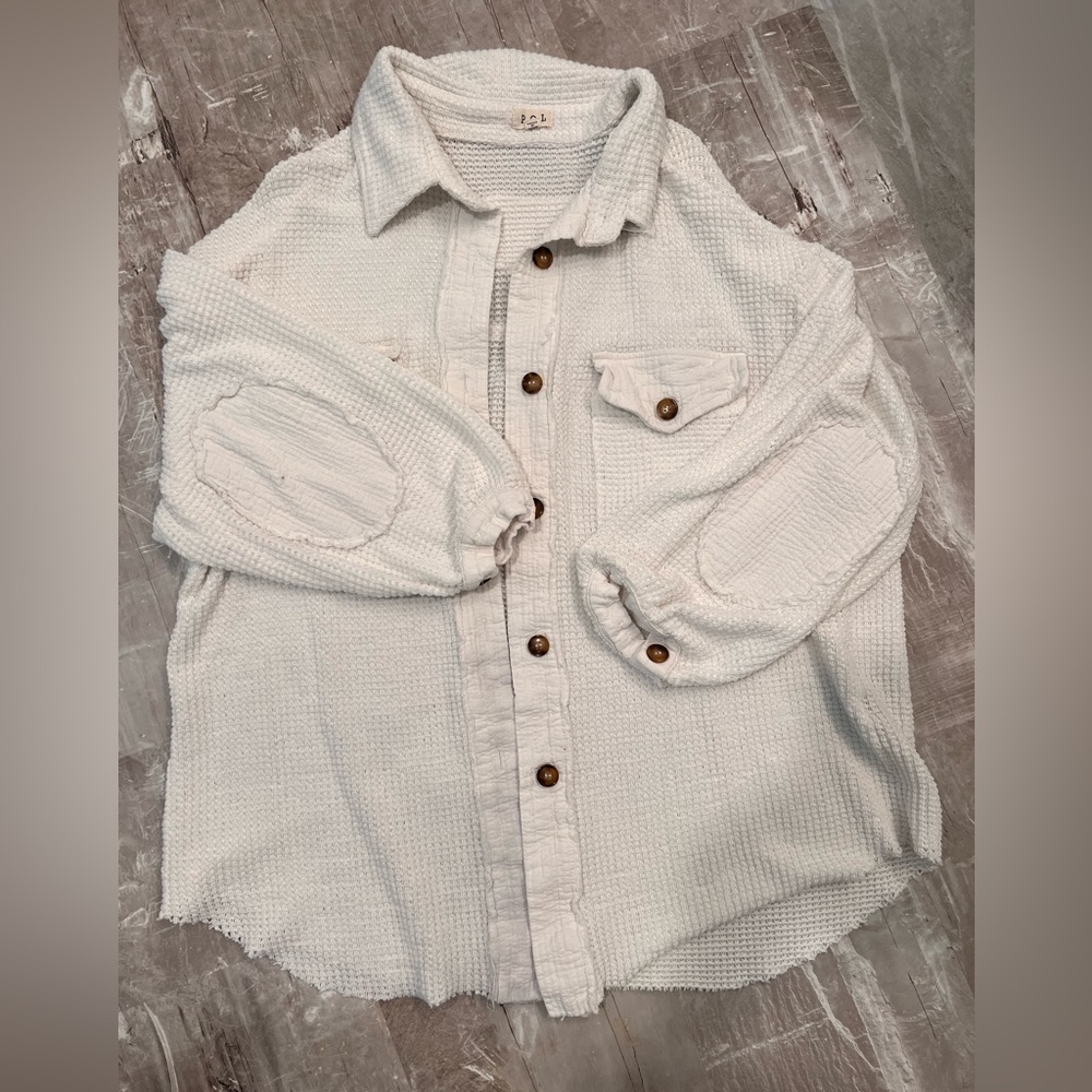 POL White Gauze Oversized Shacket